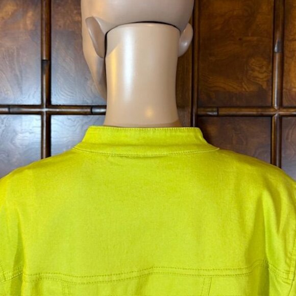 NWOT Nina Leonard Chartreuse Stretch Cotton Blend Peplum Hem Denim Jacket - Picture 8 of 10